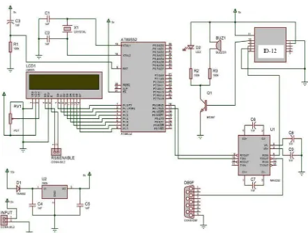 Gambar 3.3 Rangkaian hardware sistem absensi RFID dengan custom RFID reader