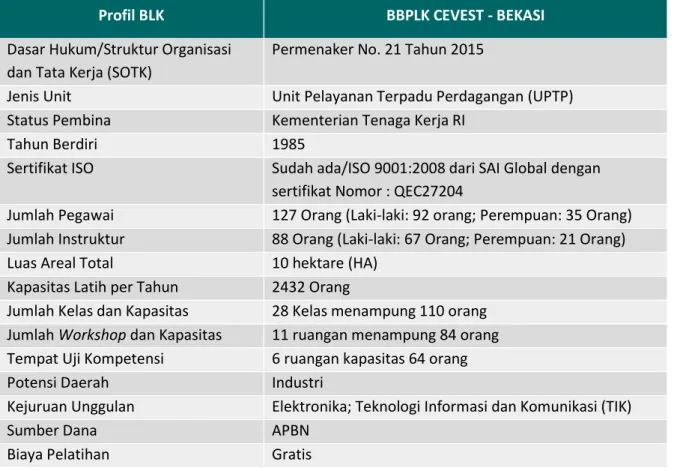 Tabel 3 Ringkasan Profil BBPLK CEVEST 