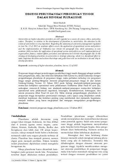 DIMENSI PERUNDANGAN PERGURUAN TINGGI DALAM BINGKAI PLURALISME