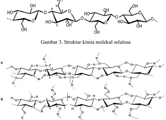 Gambar 3. Struktur kimia molekul selulosa 