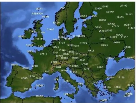 Abbildung 2.4.: Die Abbildung zeigt alle Orte, an denen in Europa zweimal täglich Radioson- Radioson-denaufstiege stattfinden (Quelle: Homepage der Universität von Wyoming 5 ).