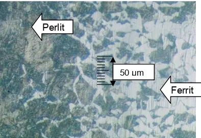Gambar 10. Struktur mikro baja lunak setelah mengalami proses pack carburizing dengan waktu tahan  4 jam (perbesaran 200 x)  