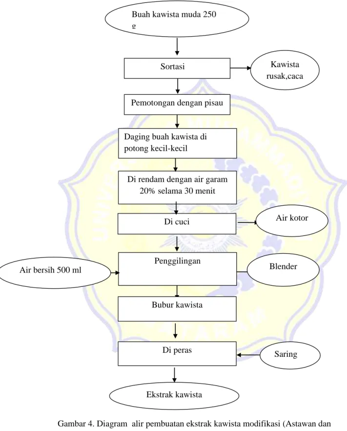 Gambar 4. Diagram  alir pembuatan ekstrak kawista modifikasi (Astawan dan  Wahyuni, 20103)