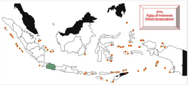 Gambar I.1 Peta Persebaran Pulau Tidak Berpenghuni Dan Berpotensi Di  Indonesia 