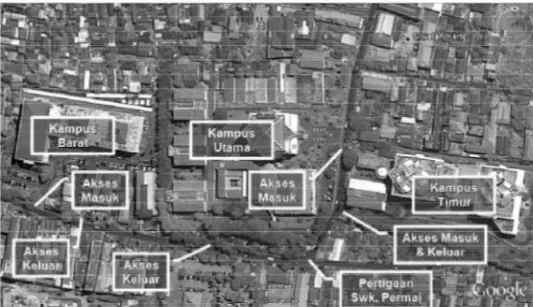 Gambar 5 Lokasi Persimpangan dan Akses Kampus UKP Kondisi Saat Ini (Universitas Kristen Petra, 2005) 