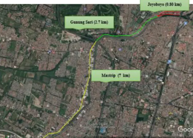 Gambar  1.  Lokasi  jalan  Surabaya  selatan  ruas  jalan  Joyoboyo,  jalan  Gunungsari, jalan Mastrip  