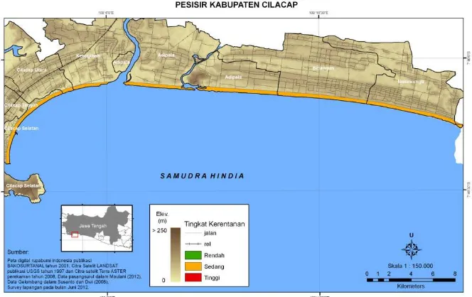 Gambar 5.  Peta Indeks Kerentanan Pantai berdasarkan Variabel Perubahan Elevasi Muka Air Relatif 