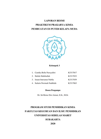 LAPORAN RESMI PRAKTIKUM PRAKARYA KIMIA PEMBUATAN ES PUTER KELAPA MUDA