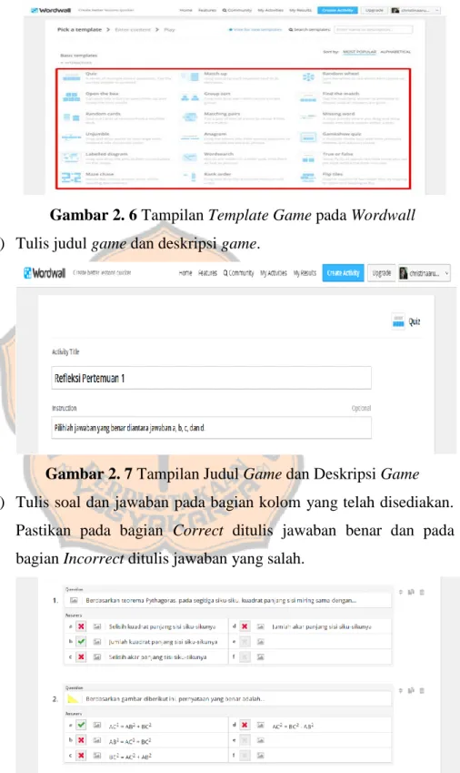 Gambar 2. 6 Tampilan Template Game pada Wordwall  5)  Tulis judul game dan deskripsi game