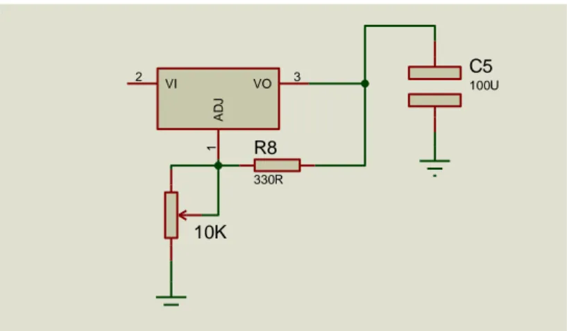 Gambar 3.12 Rangkaian Regulator LM317  3.5.9   Mikrokontroler 