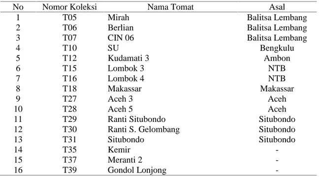 Tabel 1. Nama dan asal genotipe tomat