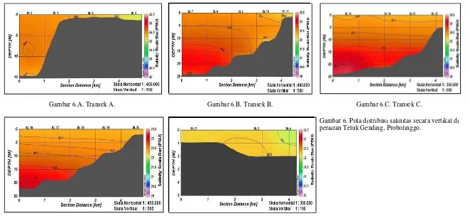 Gambar 6. Pola distribusi salinitas secara vertikal di perairan Teluk Gending, Probolinggo