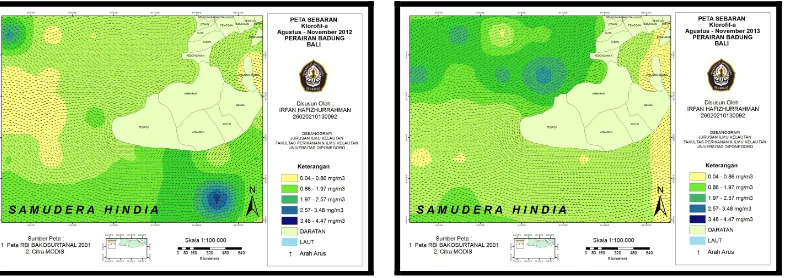 Gambar 10. Peta Sebaran Klorofil-a Periode Upwelling Tahun 2011 Perairan Badung, Bali 