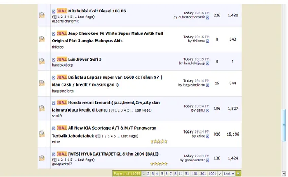 Gambar 3. thread-thread kategori iklan barang dalam forum jual beli  kaskus. 