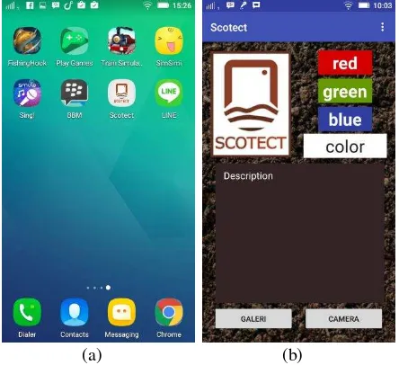 Gambar 2. (a) SCOTECT Mobile Appsperangkat (b) Tampilan SCOTECT  pada Mobile Apps 