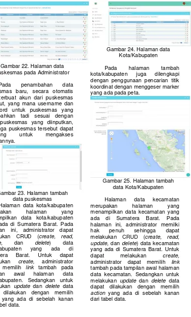 Gambar 23. Halaman tambah data puskesmas dapat dilakukan dengan memilih action dari tabel data.merupakan yang menampilkan data kota/kabupaten yang ada di Sumatera Barat