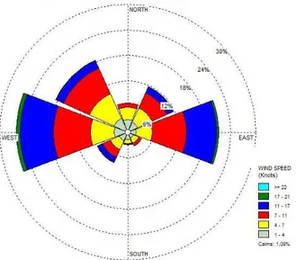 Gambar 6.  Windrose data angin tahun 2008 – 2013. (Sumber: Hasil pengolahan data, 2013)  Arus Sepanjang Pantai (Longshore Current) 