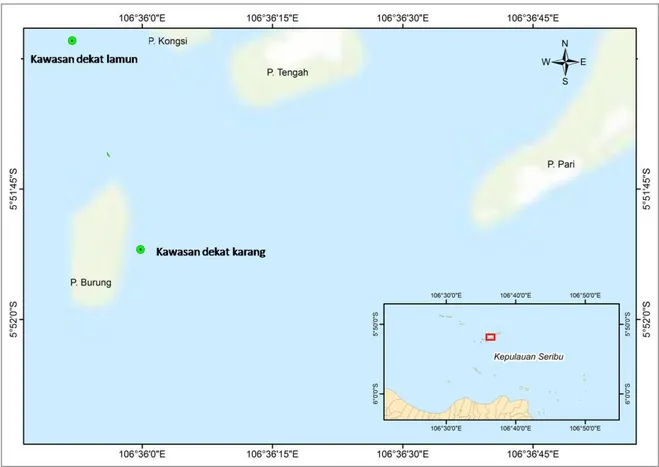 Gambar 1. Lokasi pengambilan data pada dua lokasi yang berada pada perairan gugusan Pulau Pari