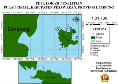 Gambar 1. Peta Lokasi Penelitian di Pulau Tegal, Provinsi Lampung 
