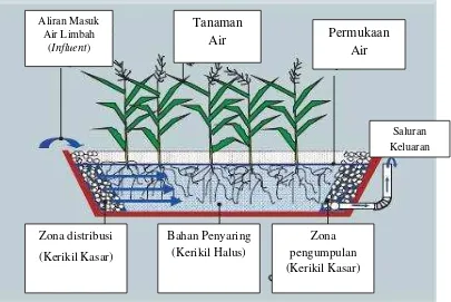 Gambar 2.1. Horizontal Flow Sub-surface Flow Constructed Wetland 