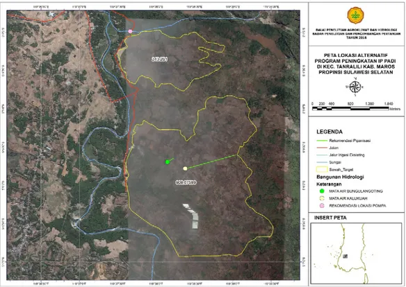 Gambar 17. Hasil pemetaan areal sawah dan mata air Bungunglangoting dan Kalu Kuah  berdasarkancitra satelit google di Desa Taddopulia, Kec