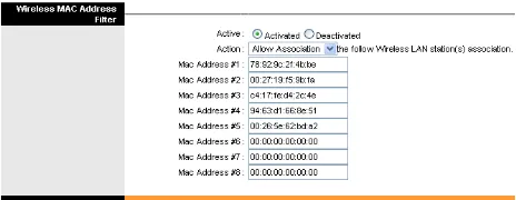 Gambar 7. Tampilan interface tools Acess Point yang  memfilter MAC Address 