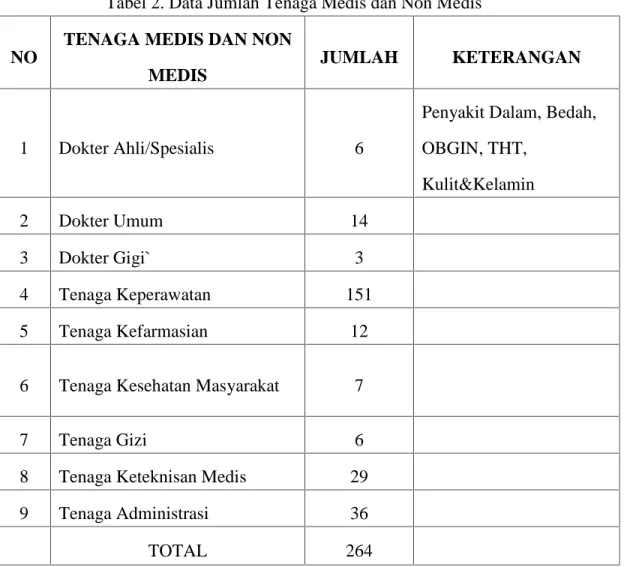 Tabel 2. Data Jumlah Tenaga Medis dan Non Medis