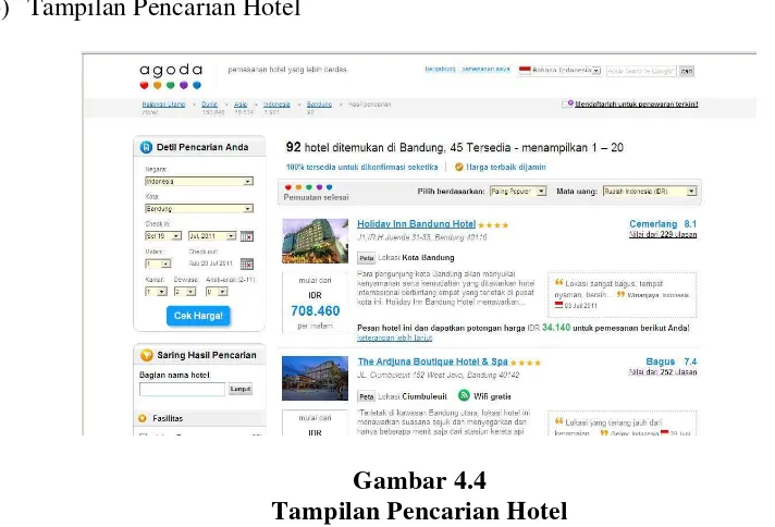 Gambar 4.4 Tampilan Pencarian Hotel 