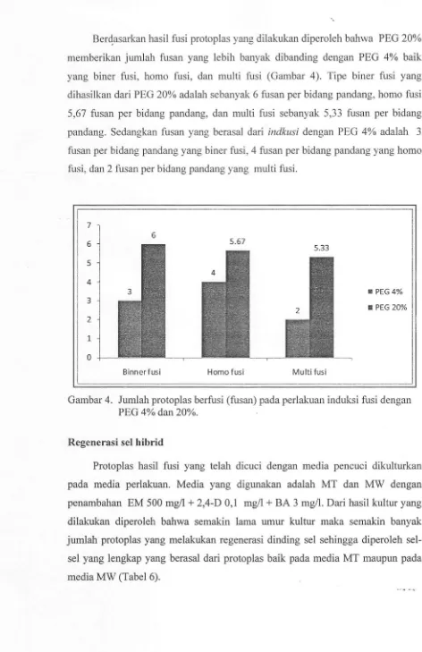 Gambar 4. lumlah protoplas berfusi (fusan) pada perlakuan induksi fusi dengan 