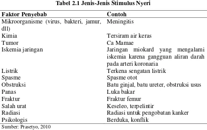 Tabel 2.1 Jenis-Jenis Stimulus Nyeri 