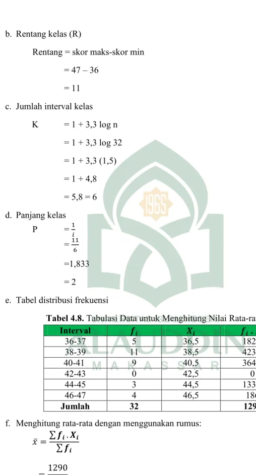 Tabel 4.8. Tabulasi Data untuk Menghitung Nilai Rata-rata (Mean) 