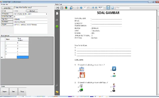 Gambar  8  merupakan  form  yang  digunakan  untuk  mengentri  soal  ujian.  Dimana  soal  dapat  berbentuk  file  pdf  yang  sudah  dirancang  sedemikian  rupa  sesuai  kebutuhan  berikut  kunci  jawabannya