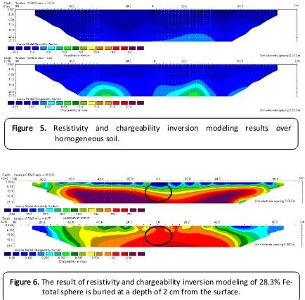 Figure 5. Resistivity and chargeability inversion modeling results over homogeneous soil