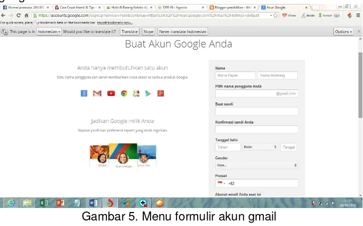 Gambar 5. Menu formulir akun gmail 