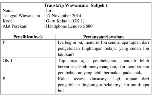 Tabel 3.2 Contoh Transkrip Wawancara 