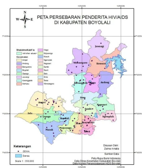 Gambar 3. Peta Persebaran Penderita HIV/AIDS di Kabupaten Boyolali Tahun 2005-Juni 2013 