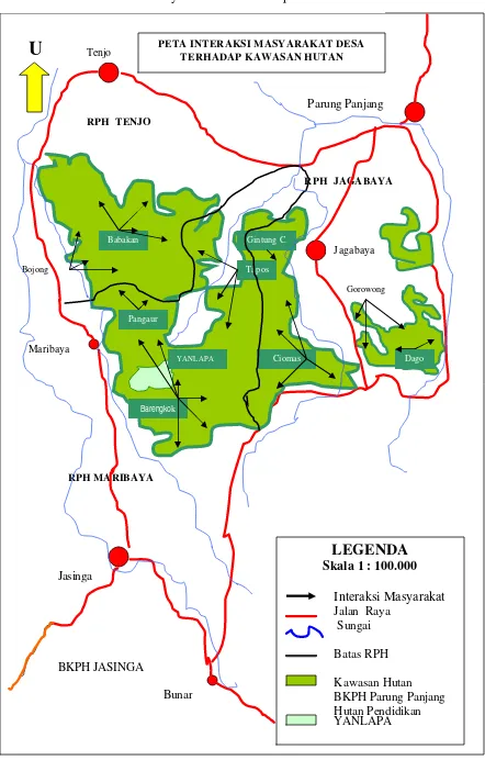Gambar 11. Peta Interaksi Masyarakat Desa terhadap Kawasan Hutan 