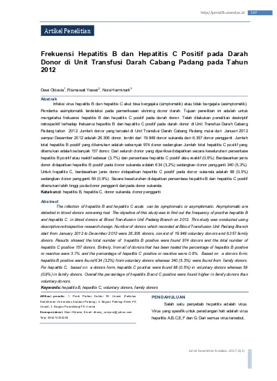 Frekuensi Hepatitis B Dan Hepatitis C Positif Pada Darah Donor Di Unit Transfusi Darah Cabang 8948