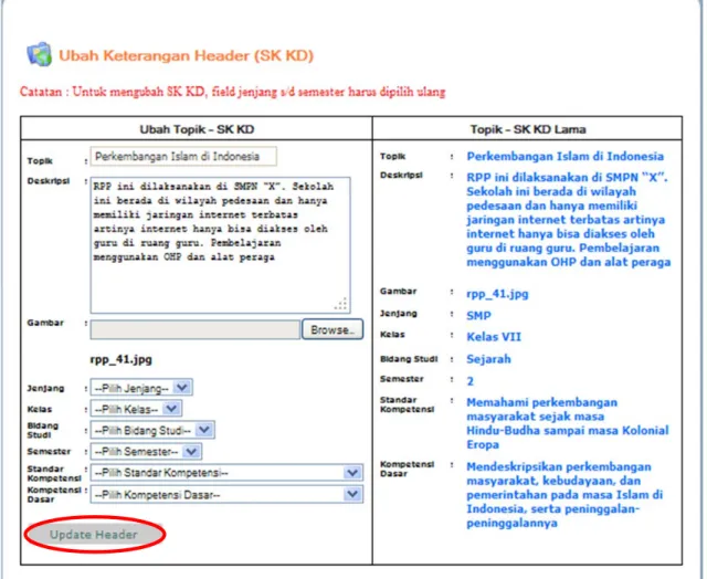 Gambar 18. Tampilan mengubah identitas RPP 