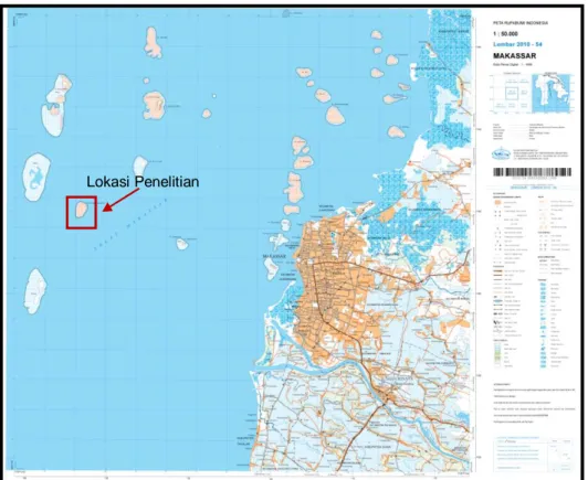 Gambar 1. Peta tunjuk lokasi Pulau Kodingareng Keke  di kepulauan Spermonde. 