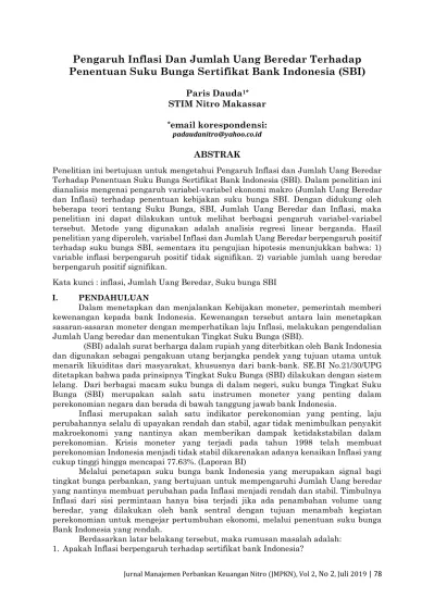 Pengaruh Inflasi Dan Jumlah Uang Beredar Terhadap Penentuan Suku Bunga ...