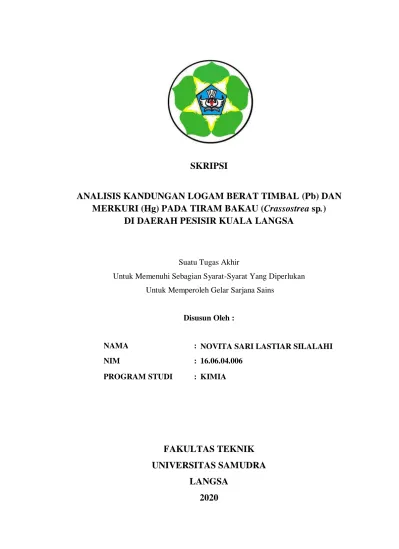 SKRIPSI. ANALISIS KANDUNGAN LOGAM BERAT TIMBAL (Pb) DAN MERKURI (Hg ...