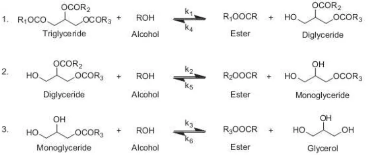 Gambar 2.1 Reaksi Transesterifikasi Trigliserida dengan Alkohol 