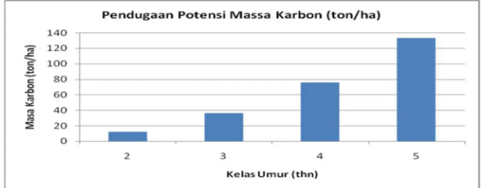 Gambar 1.  Pendugaan potensi massa karbon (ton/ha) 