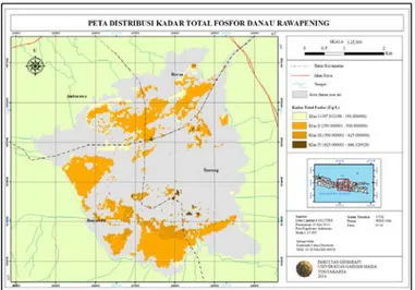 Gambar 3. Peta Distribusi Kadar Total Fosfor Danau Rawapening 