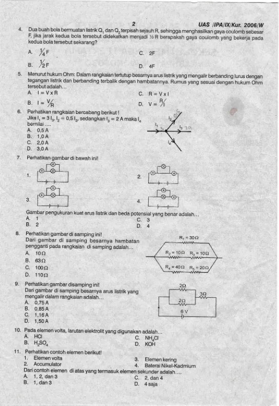 Gambar pengukuran kuat arus listrik dan beda potensial yang benar A.1c.3adalah...