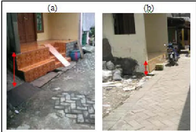 Gambar  6.  Contoh Peninggian Rumah dan atau Lantai  Bangunan Di Kelurahan Greges (a) Dan  Di Kelurahan  Tambak Osowilangon (b) (Sumber: Survei lapangan,  2013) 