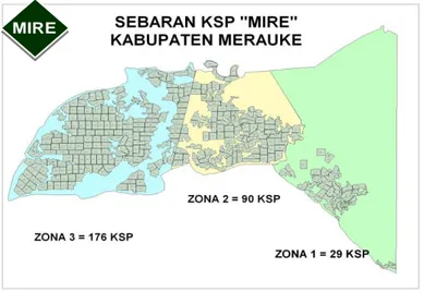 Gambar 1. Sebaran  KSP  masing-masing  zona  di  Kabupaten  Merauke  (Manikmas  et  al.,  2007)