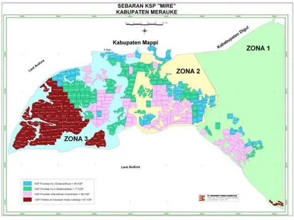 Gambar 2. Jumlah dan sebaran KSP pada Zona 1 di Kabupaten Merauke (Manikmas et al.,  2007) 