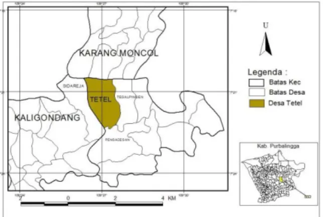 Gambar 1. Peta administrasi Desa Tetel  Perdes  tentang  Penemuan  dan  Pengawasan  Penderita  Malaria  Berbasis  Masyarakat  di  Desa Tetel 